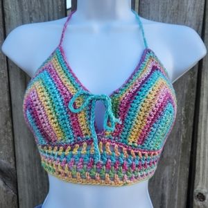 Rainbow Crochet Halter Top, Boho, Festival. 💕Size S/M